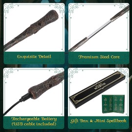 CaptainWiz Light Up Magic Wizard Wand with White Lighting Rechargeable Illuminating Witch Sorcerer Wand for Kids Cosplay Collection, Resilience