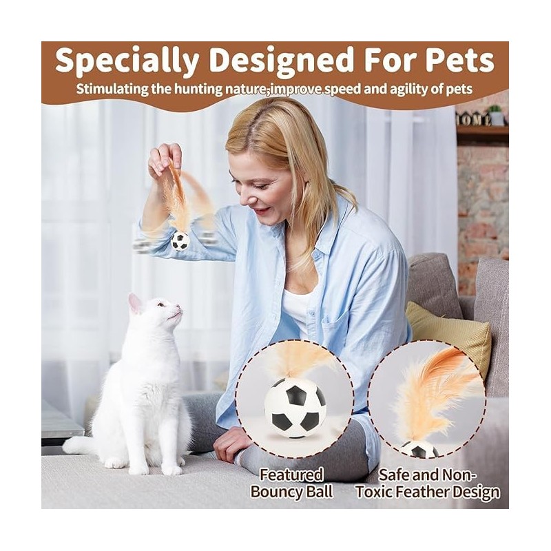 JIGCEN 3 Pack Cat Toy Ballm, Indoor Entertainment Feather Mixed