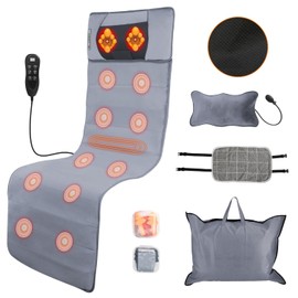 Full Body Massage Mat with Heat, 10 Vibration Nodes Massage Chair Pad with 3 Heating Levels, Multifunctional Full Body Relaxation Seat Back Massager with Head Neck Foot Massage Pillow for Home Office