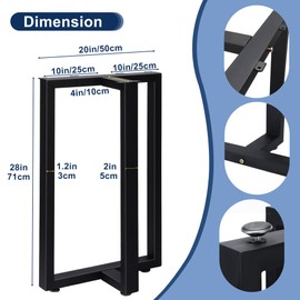 SERdeerCH Industrial Steel Table Legs (28" H x 23.6" W, Set of 2)-Heavy-Duty Metal Supports for Modern Dining Tables, Kitchen Islands, Workbenches & Home Offices. Matte Black Finish, Easy Assembly