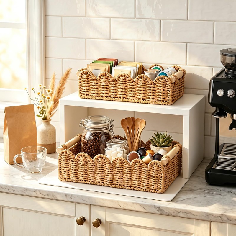 Paper Rope Storage Basket Set of 2, Toilet Paper Basket