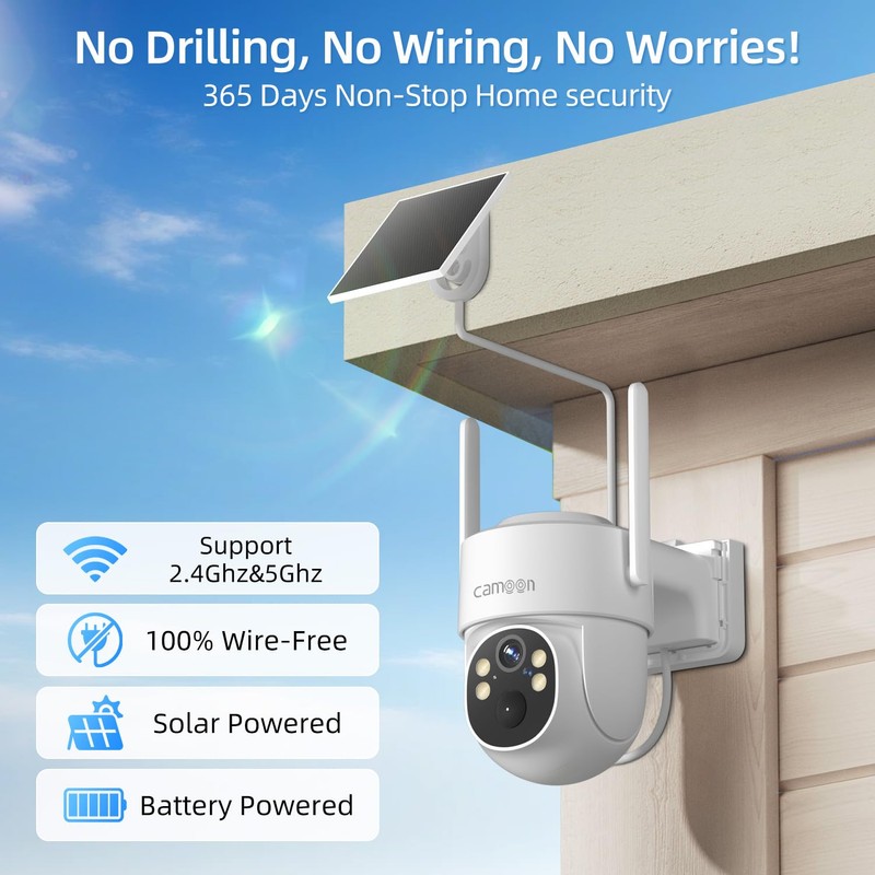 2K Solar Security Cameras Wireless Outdoor, 5/2.4Ghz WiFi Cameras for