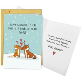 Nchigedy Romantic Fox Husband Birthday Card, Sweet Birthday Card from Wife, Happy Bday to the Loveliest Husband in the World