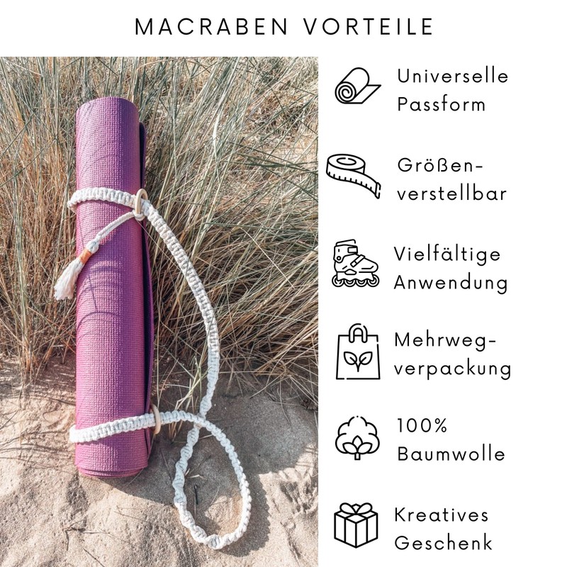 Macraben Cotton Carrying Strap for Yoga Mat - Adjustable Macrame