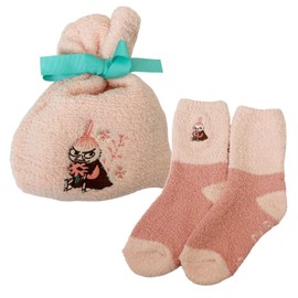 Small Planet Pink 098393 Moomin Fluffy Socks in Drawstring Women's Little My Flowers and Branches, Winter Item, Gift, MOOMIN