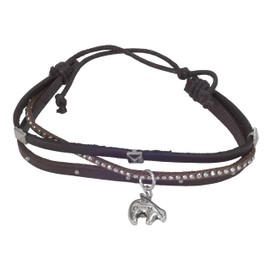 Bracelet, Genuine Cowhide Leather Adjustable with Zuni Style Bear +GIFT BAG