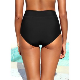 Tempt Me - Traje de baño de cintura alta para mujer, parte inferior de natación con control de abdomen, cobertura completa con bolsillos, 2025, Negro -, X-Large