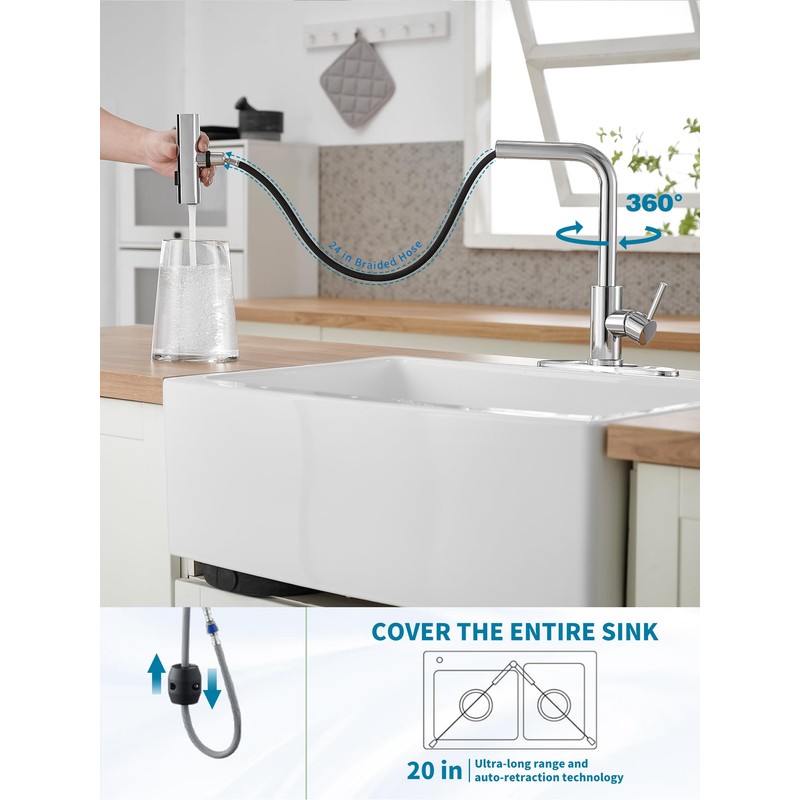 Kitchen Faucets with Pull Down Sprayer,Waterfall Kitchen Sink Faucet,Commercial Utility