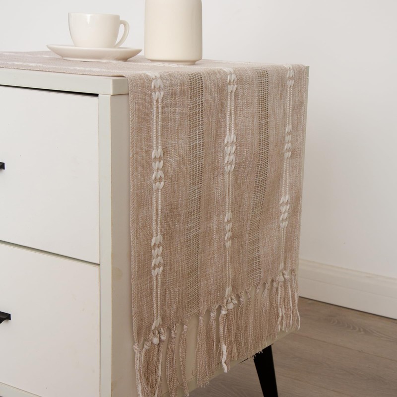 Hpxrom Rustic Small Boho Light Coffee Linen Style Table Runner