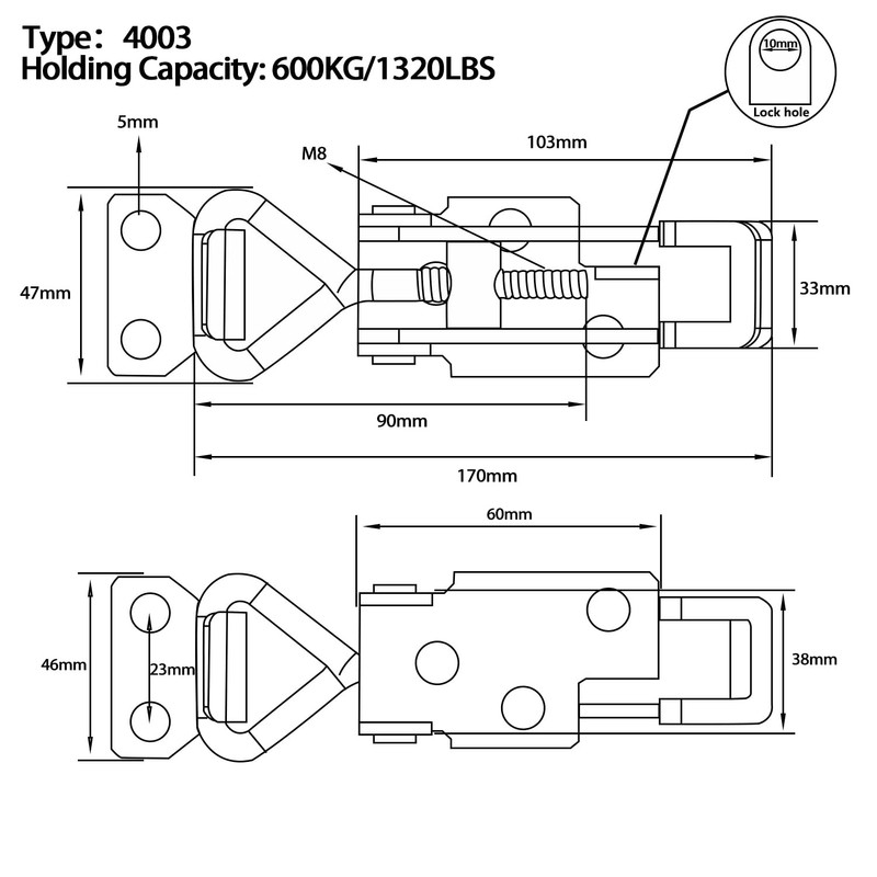 Toggle Latch Clamp 4003 with Lock Hole, 304 Stainless Steel