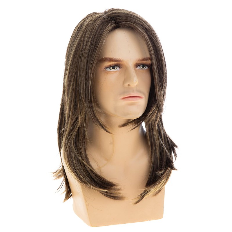 Dsimeig Long Layered Brown Wigs for Men Synthetic Heat Resistant