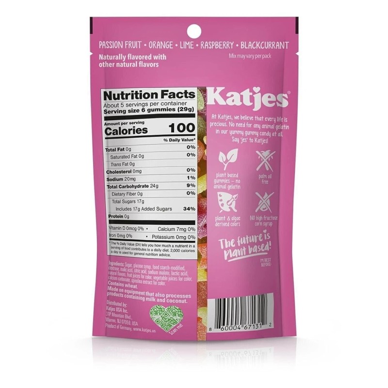 Katjes Plant Based Sheroes Gummy Candy - Peach, Lemon, Orange,