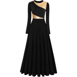 ORIDOOR Women Worship Liturgical Dance Dress Full Length Church Robe Modern Praise Dance Dress Lyrical 10-Black Medium