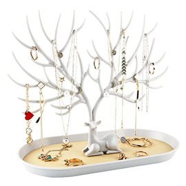 MORE&LESS - Soporte de exhibición de joyas de cuernos, organizador para colgar de torre de árbol para anillos, aretes, collares, pulseras