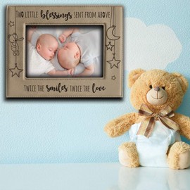 BELLA BUSTA Twice The Blessings From Above,Twice The Smiles, Twice The Love-TWINS New Baby Gift-Twin Frame Boy Twins Girl Twins-Nursery decor-Engraved Leather Picture Frame (4x 6 Horizontal)