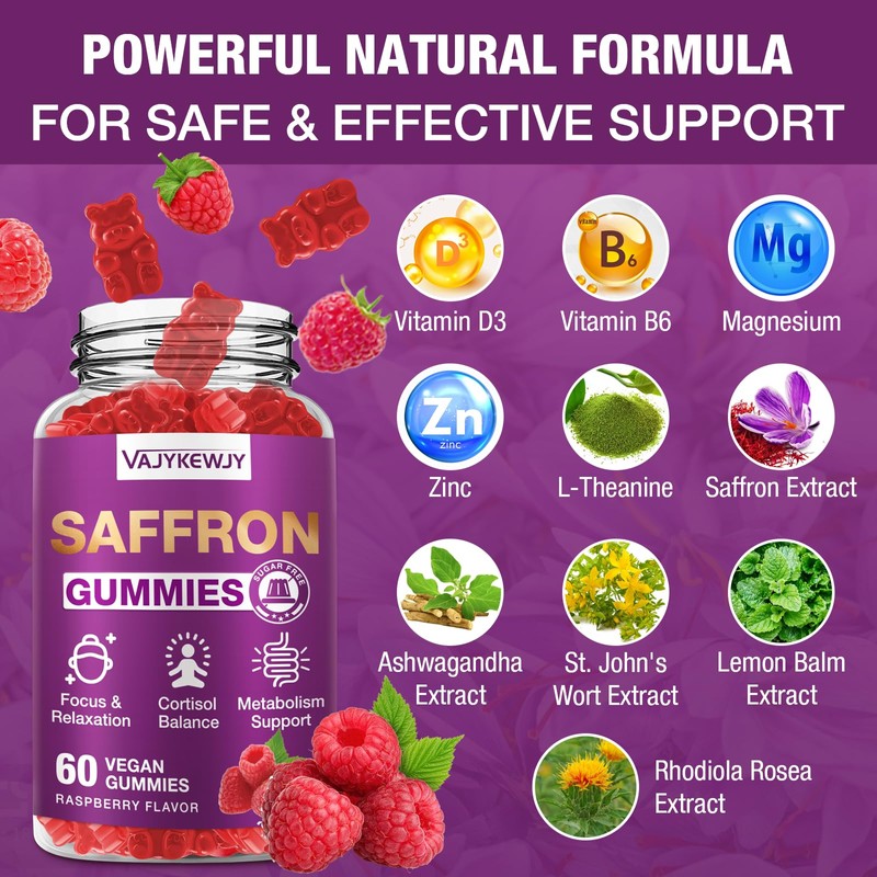 VAJYKEWJY Saffron Gummies (88.5 mg) with Magnesium — Enhanced with