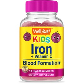 WellYeah Iron Gummies for Kids with Vitamin C - Anemia Support, Red Blood Cell Formation, Energy, and Immunity Support Gummy, Iron Supplements for Kids - GMO Free, Natural Grape Flavor - 60 Count