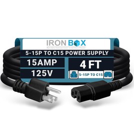 IronBox Electric - Heavy-Duty 5-15P to C15 Power Supply Cable - 15A 125V, 14/3 SJT Cord - Male End 5-15 Plug/Female End C15 Connector - UL Listed PC Power Cord - (Black,4 Foot)