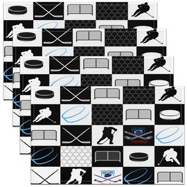 Feelyou Kids Ice Hockey Placemats Set of 4 12"x18" Sports Game Placemats for Dining Table Indoor Outdoor Kitchen Hockey Player Table Mats Placemat Blue White Black Plaid Decor Table Place Mats