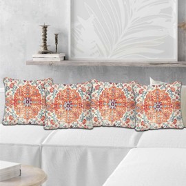 Betadistor Boho Cushion Covers 45cm x 45cm Set of 4 Pumpkin Red Print Decorative Throw Pillow Covers 18x18 inches Soft Square Cushion Cases for Living Room Sofa Couch Bed, Pumpkin Red, 512-0234