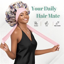 Ptrin Satin Bonnet,Silk Bonnet Hair Bonnet for Sleeping Women,Large Double Layer Satin Hair Bonnet for Sleeping with Adjustable Tie Band,Soft Elastic Breathable Silk Sleep Cap for Curly Hair,Fish