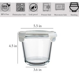 H.JSS WDJS 24 Oz Round Glass Food Storage Container, 3 Cup Round Glass Soup Container with Airtight Lids BPA free, Leakproof Borosilicate Storage bowls, Dishwasher Microwave Freezer Safe (4 Pack)