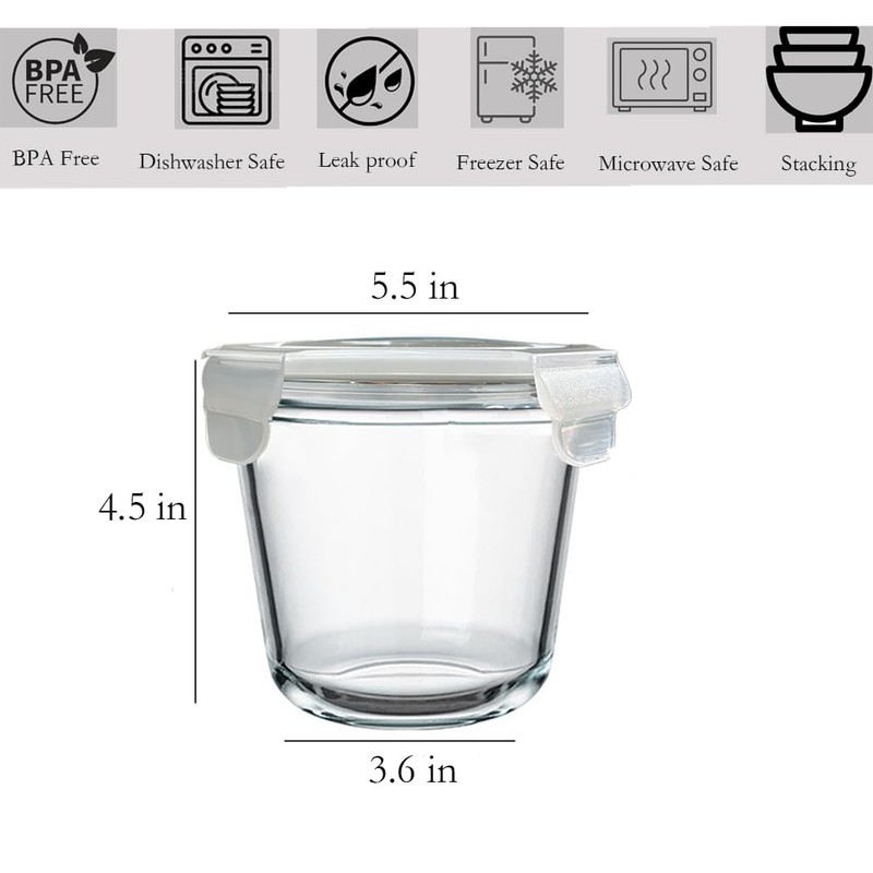 H.JSS WDJS 24 Oz Round Glass Food Storage Container, 3