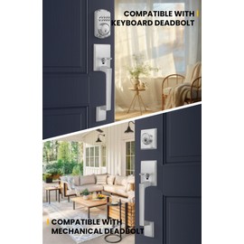 goldenwarm Brushed Nickel Front Door Handle, Entry Door Handle and Reversible Handle Lever, Single Cylinder Front Door Lock Only, Entry Way Handleset