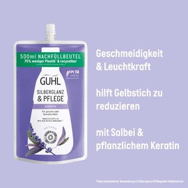 Guhl Silberglanz & Pflege Refill Bag 500 ml – Shampoo – Anti-Yellow Tint – Hair Type: Grey, Blonde, Blonde – Sufficient for Refilling 2 Guhl Bottles