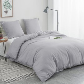 AYSW Brushed Microfibre Bed Linen, 1 Duvet Cover (135 x 200 cm) and 1 Pillowcase (80 x 80 cm) with Zip, Light Grey