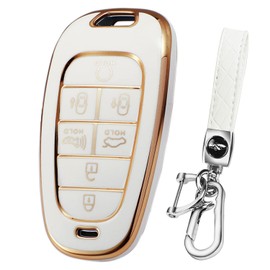 KWTORFIA For Hyundai Car Key Case,Fit for 2019-2022 Hyundai Sonata Santa fe Tucson 7 Buttons Smart Key 360 Degree TPU Key Fob Case Protector with Keychain (White)