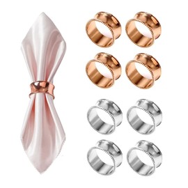 Veumoie 4 Pieces Napkin Holder Ring, Hammered Design Serviettes Buckle for Wedding Silver