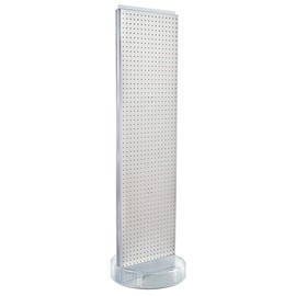 Azar Displays 700780-WHT, TWO-SIDED PEGBOARD FLOOR DISPLAY W/C-CHANNEL SIDES ON REVOLVING ROUND STUDIO BASE. PANEL SIZE: 16"W X 60"H, White