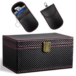 Large Faraday Box for Car Keys and 2 Pack Faraday Bag for Key Fob Signal Blocking Pouch with Hook RFID Box for Car Keys Signal Blocking Box for Car Theft Prevention Keyless Entry(Large Box+2 Pouch)