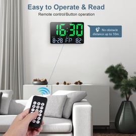 Ankilo Large Digital Wall Clock with Remote Control,11.5" LED Large Display Clock with Adjustable Brightness,12/24H, Calendar, Temperature, Desk Clock for Home, Office, Shop