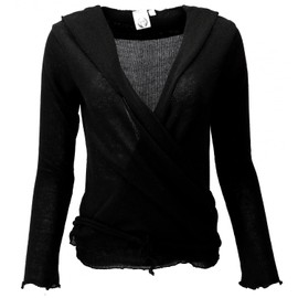 Guru-Shop Alternative Clothing Women’s Wrap Shirt, Cotton Knit Sweater, Wrap Jacket, Cotton, Sweater, Longsleeve Sweatshirt - Black , size: l