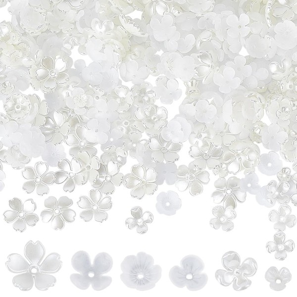 SUNNYCLUE 1 Box 600 Pieces White Flower Beads Transparent Flowers