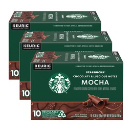 Starbucks Flavored Coffee K-Cup Pods, Mocha Flavored Coffee, Made without Artificial Flavors, Keurig Genuine K-Cup Pods, 10 CT K-Cups/Box (Pack of 3 Boxes)