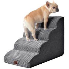 EHEYCIGA Curved Dog Stairs Ramp for High Beds 19.7" H, 4-Step Dog Steps for Small Dogs and Cats, Pet Stairs for High Bed Climbing, Non-Slip Balanced Pet Step Indoor, Grey