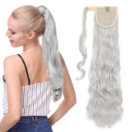Ponytail Extensions Claw Clip in Ponytail Hair Extensions 17inch Curly Wavy Pony Tail Hairpiece #Silver Grey