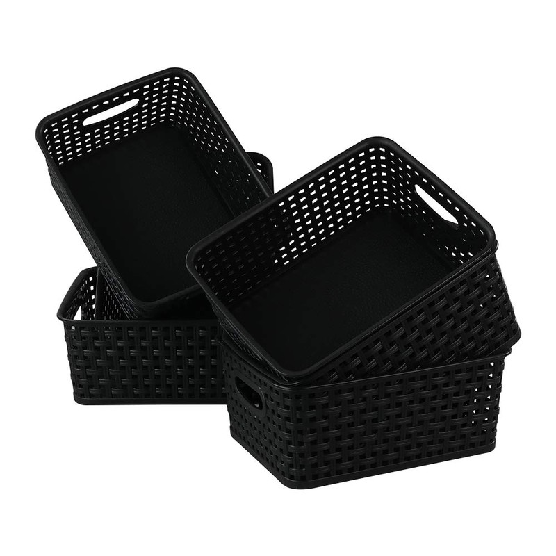 Xowine Set of 6 Weave Baskets, Plastic Storage Basket, Black