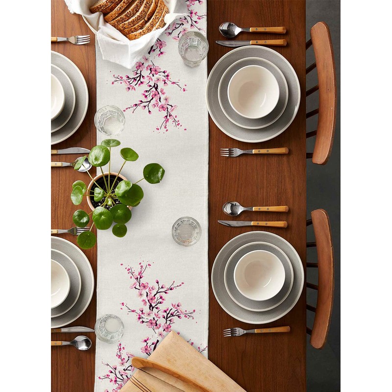 Cherry Blossom Table Runner 36 Inches Long Cotton Linen Tablerunner