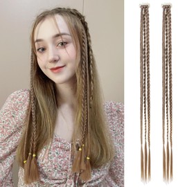 REECHO Clip in Hair Extensions - 6 PCS Baby Braids, 3 Braids on One Clip, 22" Long Natural Soft Synthetic Hairpieces, Dark Ash Blonde With Golden Ends