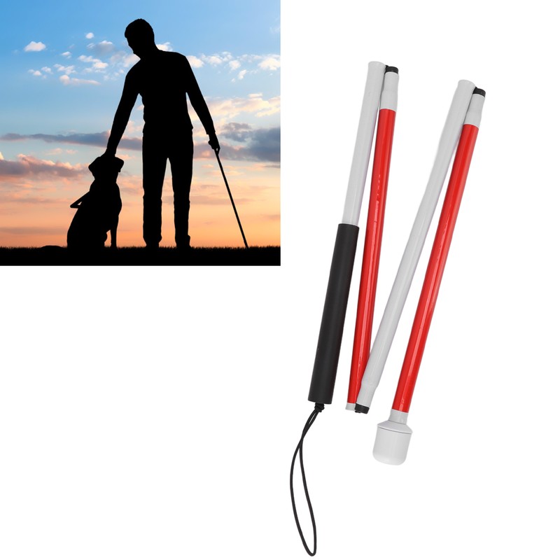 Folding Blind Cane Anti Slip Handle Red White Aluminium Light