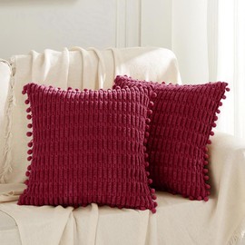 Fancy Homi 2 Packs Sage Green Decorative Throw Pillow Covers 20x20 Inch with Pom-poms for Couch Bed Living Room, Farmhouse Boho Home Decor, Soft Corduroy Cute Square Cushion Case 50x50 cm