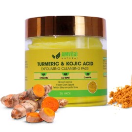 AMVital Turmeric Cleansing Pads with Kojic Acid – Dark Spot Corrector, Acne Treatment & Exfoliating Facial Cleanser