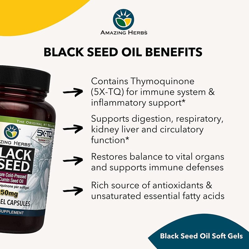 Amazing Herbs Premium Black Seed Oil Capsules - High Potency,