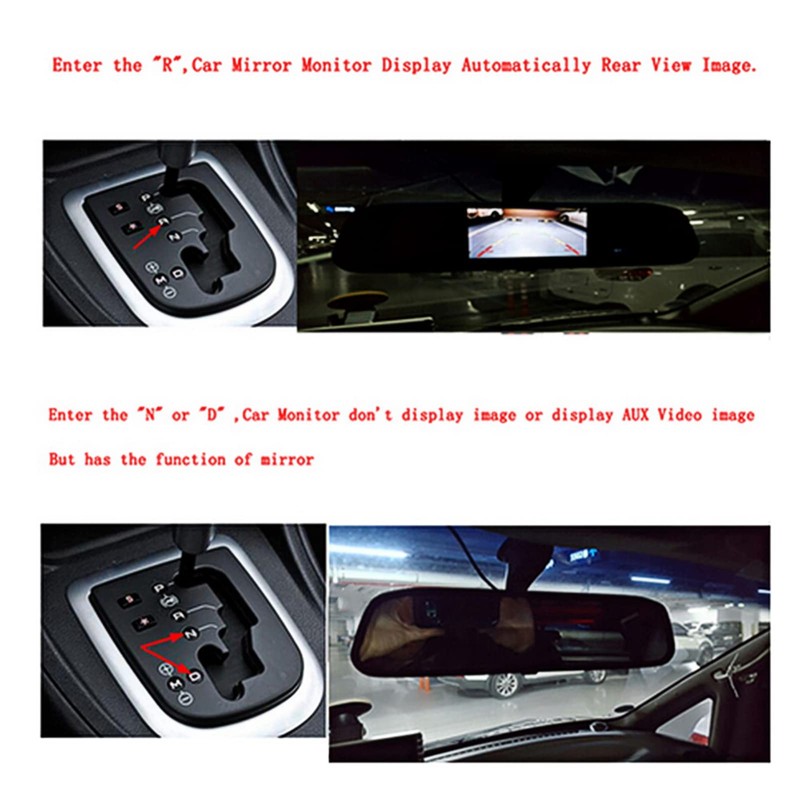 Rearview Mirror Backup Camera,4.3in Car HD Rearview Mirror Monitor 8LED