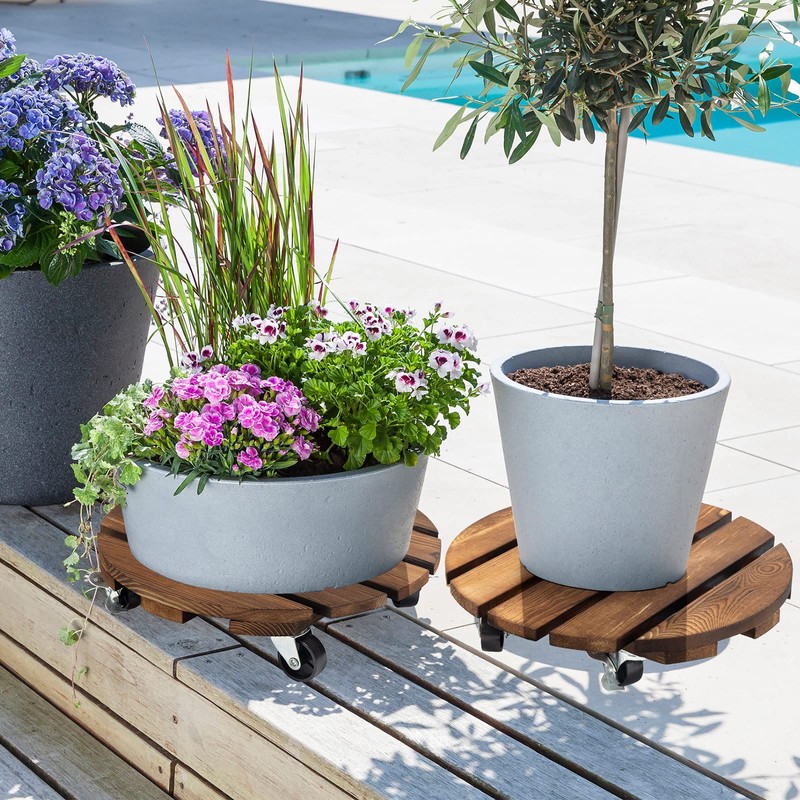 Yangbaga 2pack Plant Caddy 12’’Wood Duty Rolling Plant Stand with