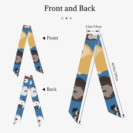 SLEHAGU Cute Animal Dog Women's Fashion Scarf Neckerchief Long Thin Satin Silk for Purse Bag Handbags Printed Headscarf Bandanas with Gift